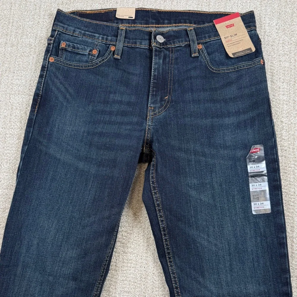 NEW Levi's 511 Mens 30x34 Slim Fit Stretch Dark Denim Blue Jeans